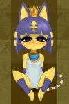  absurd_res animal_crossing ankha_(animal_crossing) black_eyes blue_body blue_fur blue_hair blush clothed clothing crown fangs felid feline female fur hair hi_res hieroglyphics mammal nintendo reptile scalie snake video_games yellow_body yellow_fur zionworldartist 