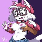  anthro blush breasts disembodied_hand domestic_cat eyewear felid feline felis female fur glasses groping_breasts mammal nipples senorkah white_body white_fur 