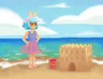 animal_ears beach bucket bunny bunny_ears bunny_girl cucumber_quest lowres ocean princess_nautilus sand_castle sand_sculpture swimsuit 