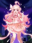  1girl :d absurdres ahoge bare_shoulders clenched_hands detached_sleeves elsword eyebrows_visible_through_hair gloves hair_ribbon heart highres laby_(elsword) long_hair looking_at_viewer open_mouth pink_eyes pink_hair pink_skirt power_(lu_power) puffy_short_sleeves puffy_sleeves ribbon sharp_teeth short_sleeves skirt smile solo teeth very_long_hair white_gloves white_ribbon 