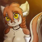 &lt;3 1:1 2020 anthro badger bangs big_breasts blush breasts brown_body brown_fur colored_lineart cute_fangs digital_media_(artwork) eyebrow_through_hair eyebrows eyelashes female female_focus freckles fur hair half-length_portrait heart_nose honey_pie_(character) human inner_ear_fluff jewelry looking_at_viewer makeup mammal markings mustelid musteline necklace orange_hair orange_nose portrait simple_background slightly_chubby smile solo translucent translucent_hair tuft whiskers yellow_eyes zoel_no_one 