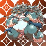  2019 anthro asian_clothing belly bulge canid canine canis clothed clothing domestic_dog east_asian_clothing fundoshi hi_res humanoid_hands japanese_clothing kemono male mammal overweight overweight_anthro overweight_male solo suishou0602 underwear weapon 