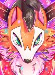  2017 absurd_res ambiguous_gender black_markings black_nose canid canine dusk_lycanroc ear_markings facial_markings feral flufflix fur green_eyes hair head_markings hi_res highlights_(coloring) lycanroc mammal markings nintendo orange_body orange_fur pink_inner_ear pok&eacute;mon pok&eacute;mon_(species) portrait signature solo sparkles spikes star tuft video_games white_body white_fur 