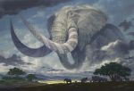  cloud cloudy_sky elephant mountain no_humans nurikabe_(mictlan-tecuhtli) original savannah scenery sky tree tusks walking 