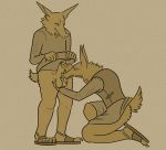  anthro ball_fondling ball_grab ball_lick balls bat_nose bottomless canid canine chiropteran claws clothed clothing demon duo fondling footwear forked_tongue genitals gums harpsichord_(artist) hi_res holding_penis licking long_ears looking_at_genitalia looking_down looking_pleasured male male/male mammal on_knee oral penis penis_aside raised_tail sandals sex shirt short_tail standing tongue tongue_out topwear tunic unknown_species 