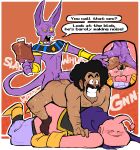  anal anthro balls beerus body_hair butt chest_hair dragon_ball dragon_ball_super erection food genitals group group_sex hairy_balls hercule_satan hi_res human majin_buu male male/male male_penetrated male_penetrating mammal meat muscular muscular_male pecs penetration penis sex slightly_chubby threesome torquewintress 