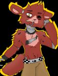  2015 anthro belt bite biting_own_tongue bottomwear canid canine cheek_tuft clothing collar facial_tuft five_nights_at_freddy&#039;s fluffy fluffy_tail fox foxy_(fnaf) fur hand_behind_head head_tuft hook hook_hand jewelry looking_at_viewer looking_down male mammal necklace one_eye_closed pants red_body red_fur scurryy self_bite solo spiked_collar spikes tongue tongue_bite tuft video_games wink winking_at_viewer yellow_eyes 