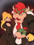  absurd_res big_breasts blonde_hair blue_eyes bow_tie bowser bowser_jr. breasts cleavage clothed clothing combos-n-doodles dress ear_piercing ear_ring father father_and_child father_and_son female hair hi_res human koopa looking_at_viewer male mammal mario_bros necktie nintendo parent parent_and_child piercing princess_peach red_hair scalie son suit video_games 