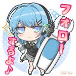  1girl black_ribbon black_shoes black_vest blue_eyes blue_hair chibi chibi_only closed_mouth commentary_request eighth_note evi_leenhardt grey_skirt hair_ornament headset highres holding holding_shield jacket light_smile musical_note muv-luv muv-luv_girls_garden neck_ribbon open_clothes open_jacket ribbon shield shirt shoes skirt socks solo sparkle translation_request usuba_kagerou_(shougyouchu) vest white_jacket white_shirt white_socks 