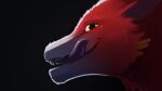 16:9 black_background close-up dragon feathers feral fur fur_markings grey_body grey_fur headshot_portrait hi_res licking licking_lips looking_at_viewer looking_down looking_down_at_viewer male markings mythological_creature mythological_scalie mythology orange_body orange_feathers portrait purple_body purple_fur purple_tongue red_body red_fur rim_light scalie shuff_(shufflefur) shufflefur simple_background smile smiling_at_viewer smirk smirking_at_viewer solo tongue tongue_out widescreen yellow_eyes