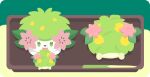  commentary_request flower green_background green_eyes happy leaf multiple_views no_humans open_mouth original pink_flower pokemon pokemon_(creature) pokemon_focus rizu_(rizunm) shaymin simple_background 