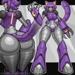 1_eye 2026 3_claws abstract_background animal_ears animal_humanoid bangs big_breasts big_butt blunt_bangs breasts butt cat_humanoid claws cleavage clothed clothing club_arms featureless_feet feet felid felid_humanoid feline feline_humanoid female front_view full-length_portrait gameoverse glistening glistening_body glitch_productions glowing glowing_eyes grin hair hi_res humanoid legs_together machine malice_(gameoverse) mammal mammal_humanoid metallic_body multiple_images no_navel noseless not_furry orange_sclera patreon portrait purple_body purple_hair raised_hand raised_tail rear_view robot robot_humanoid segmented_abdomen segmented_arms segmented_body segmented_legs segmented_neck segmented_tail shaded sharp_teeth short_hair side_bangs smile solo standing tail teeth text url wide_hips yellow_eyes zzzhadozzz