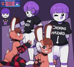 5-sock_outfit 5_fingers absurd_res anthro anthro_penetrated balls big_balls big_penis black_choker black_clothing black_eyes black_gloves black_handwear black_jewelry black_legwear black_necklace black_shirt black_topwear bottomless brown_body brown_fur cheeky choker choking_hazard clothed clothing deep_throat delewd english_text erection fingerless_gloves fingers fur genitals gesture gloves grey_penis hair hand_gesture hand_on_hip handwear head_grab hi_res huge_balls huge_penis humanoid humanoid_genitalia humanoid_on_anthro humanoid_penetrating humanoid_penetrating_anthro humanoid_penis jewelry kneeling lagomorph legwear leporid looking_at_viewer looking_down looking_up male male/male male_penetrated male_penetrating male_penetrating_male mammal multiple_positions neck_bulge necklace nipples oral oral_penetration pattern_clothing pattern_legwear penetration penis penis_size_difference pupils purple_hair purple_penis purple_tongue rabbit red_body red_clothing red_fur red_gloves red_handwear red_legwear red_nipples sex shirt smile smirk spiral spiral_eyes striped_clothing striped_legwear stripes text text_on_clothing text_on_shirt text_on_topwear tomodachi_life:_living_the_dream tongue tongue_out topwear twitch.tv twitch_chat v_sign white_body white_fur white_inner_ear white_penis white_pupils