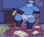 2026 american_opossum anthro balls_outline belly bulge clothing detailed_background detailed_bulge furniture genital_outline hi_res male mammal marsupial navel overweight overweight_male penis_outline sitting sofa solo underwear weabearsz