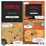 absurd_res anthro ariesartist bodily_fluids border bottomwear canid canine clothed clothed_anthro clothed_male clothing comic dialogue eyes_closed fennec_fox fox fully_clothed fully_clothed_anthro fully_clothed_male furniture hi_res humor living_room male mammal panel_symmetry piercing roger_(ariesartist) saliva shirt shorts sitting sleep_talking sleeping sofa solo speech_bubble t-shirt tail talking_to_self topwear true_fox
