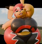 3d_(artwork) anaroth anthro big_breasts black_ear_tips breasts clothing cosplay_pikachu_(costume) digital_media_(artwork) dipstick_ears ear_markings female female_anthro generation_1_pokemon hi_res huge_thighs markings mask multicolored_ears nintendo open_mouth open_smile pikachu pikachu_libre pokemon pokemon_(species) smile solo tail thick_thighs wearing_mask wide_hips yellow_body