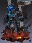  absurdres adeptus_mechanicus_(symbol) aerial_bomb ammunition arm_cannon armor artist_logo battle_damage blu_pyro_(tf2) blu_sniper_(tf2) blu_soldier_(tf2) blu_spy_(tf2) blue_armor blue_light bomb cable chipped_paint clip_(weapon) commentary copyright_logo copyright_name crossover cyborg dirt embers english_commentary exhaust_pipe explosive glowing glowing_eyes gradient_hair grey_background gun highres holding holding_knife holding_rocket_launcher holding_weapon imperial_aquila imperium_of_man knife logo mecha mecha_focus mechanical_arms mechanical_legs multicolored_hair pyro_(tf2) radio_antenna rifle rivets robot rocket_launcher science_fiction scratched_paint skitarii skull smoke sniper_(tf2) sniper_rifle soldier_(tf2) spy_(tf2) team_fortress_2 warhammer_40k weapon wire wolfdawg_art 