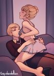  2girls absurdres artist_name black_dress blonde_hair bra breasts brown_eyes closed_eyes dress gaydandellion grey_bra grey_skirt highres indoors kate_marsh life_is_strange_(series) life_is_strange_1 medium_breasts multiple_girls pantyhose short_hair skirt torn_clothes torn_pantyhose underwear victoria_chase yuri 