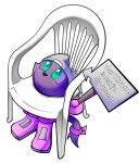 alpha_channel blush chair clothing english_text felid footwear fur furniture green_eyes hat headgear headwear hi_res holding_object holding_sign looking_up mammal mouthless pantherine pink_clothing pink_footwear pink_shoes plastic_chair purple_body purple_fur randomgloves reaction_image shoes short sign standing tail text
