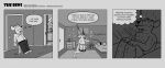 2026 anthro barnem bathroom bed bedroom bottomwear clothing comic detailed_background dialogue english_text eyes_closed furniture hi_res inside male mammal monochrome murid murine pants rat rodent shirt slightly_chubby solo text topwear underwear undressing