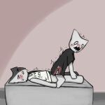 1_eye anal anthro blush duo femboy genitals hi_res intersex intersex/male kapi0w0 male mattress olwys penis riding small_penis x-ray_view