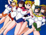  5girls aino_minako bishoujo_senshi_sailor_moon bishoujo_senshi_sailor_moon_(first_season) blonde_hair blue_hair blue_sailor_collar blue_skirt breasts brown_hair cameltoe choker circlet clenched_hand commentary_request covered_nipples crescent_moon double_bun dutch_angle earrings elbow_gloves frown gloves green_choker green_sailor_collar green_skirt hair_bun hair_ribbon hand_on_own_hip highres hino_rei inner_senshi jewelry kino_makoto large_breasts lento_(glamour_works) leotard leotard_peek long_hair magical_girl microskirt mizuno_ami moon multiple_girls navel night orange_choker orange_sailor_collar orange_skirt panties ponytail purple_hair red_choker red_sailor_collar red_skirt revision ribbon sailor_collar sailor_jupiter sailor_mars sailor_mercury sailor_moon sailor_senshi sailor_senshi_uniform sailor_venus short_hair skirt sky smile star_(sky) starry_sky transformation_brooch_(sailor_moon) tsukino_usagi twintails underwear upskirt white_gloves 
