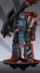  absurdres adeptus_astartes armor artist_logo battle_damage blu_soldier_(tf2) blu_soldier_robot_(tf2) blue_armor blue_eyes blue_light cable chipped_paint commentary dirt dirty dirty_feet electricity embers english_commentary glowing glowing_eyes gradient_background grey_background highres holding holding_rocket_launcher holding_weapon humanoid_robot iron_hands_(warhammer) joints logo looking_to_the_side mechanization no_humans red_light robot robot_joints rocket_launcher science_fiction scratched_paint skull smoke soldier_(tf2) solo team_fortress_2 warhammer_40k weapon wolfdawg_art x_(symbol) 