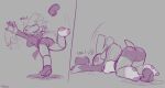 2026 2koma 4_fingers absurd_res all_fours anthro ass_up big_butt bleach_(azul) bottomwear breasts butt clothing comic corsola dazed dialogue felino female fingers footwear generation_2_pokemon grunting hi_res medium_breasts motion_lines nintendo on_one_leg onomatopoeia open_mouth pokemon pokemon_(species) raised_jacket restricted_palette shoes shorts sketch socks solo sound_effects spiral spiral_eyes standing surprised text tripping waving_arms