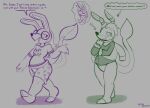 2026 4_fingers anthro claws clothing covering covering_crotch dialogue duo english_text etyenne_lunegerie fantasizing felino fingers goldyura hi_res imagining lagomorph leaf leaf_tail looking_back male mammal raised_hand restricted_palette sephis_aircetlan shirt sketch smile smirk speech_bubble sweater tail tail_tuft text text_on_clothing text_on_shirt text_on_topwear thought_bubble toe_claws topwear tuft walking