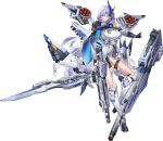  1girl absurdres black_gloves blue_eyes breasts bullpup cape fingerless_gloves full_body gloves gun highres hk419 holding holding_gun holding_weapon jacket large_breasts long_hair looking_at_viewer mecha_musume mechanical_legs multiple_weapons original purple_eyes rifle rigging science_fiction scouter solo tachi-e thigh_strap transparent_background very_long_hair weapon white_hair 