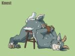 4:3 animated anthro arms_tied_behind_back bent_over blush bovid butt butt_rub caprine furniture genitals goat hi_res hoof_hands hooves horn knest looking_back male mammal penis short_tail smile solo spots stool tail tail_motion tailwag thesphur_(thesphur)