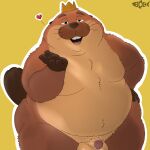 2026 absurd_res anthro balls beaver belly bobbellyboy crown genitals headgear heart_symbol hi_res hoppers_(disney) king king_george_(hoppers) male mammal moobs overweight overweight_male penis rodent royalty simple_background small_penis solo