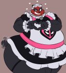 anthro bear belly big_butt bottomwear butt clothed clothing crossdressing crossdressing_male deadpool gesture giant_panda grin heart_gesture heart_symbol hi_res jay_mega maid_headdress maid_uniform male mammal marvel marvel_rivals overweight pandapool skirt smile smirk solo tail tail_motion tailwag thick_thighs thigh_strap uniform