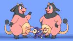  16:9 2026 2_horns 3_toes aipom all_fours ambiguous_anthro ambiguous_gender anthro anthro_on_anthro black_body black_ears black_fur black_hooves black_nose black_tail blue_background blue_eyes bodily_fluids bovid bovine cloven_hooves deathheadmoth00 eyelashes featureless_arms feet female female/ambiguous female_anthro fur generation_2_pokemon group half-closed_eyes hands_on_own_hips head_tuft hi_res hoof_hands hooves horn interspecies lactating larger_female looking_up mammal milk milk_on_face miltank multicolored_body multicolored_fur narrowed_eyes nintendo nude nude_ambiguous nude_anthro nude_female open_mouth open_smile pink_body pink_fur pink_udders pokemon pokemon_(species) primate purple_body purple_ears purple_fur purple_tail red_tongue semi-anthro short_horn simple_background size_difference small_horn smaller_ambiguous smile snout suggestive tail tail_hand tan_horn tan_inner_ear tan_tail teats toes tongue trio tuft two_tone_body two_tone_fur two_tone_tail udder_lactation udder_nursing udders unusual_anatomy unusual_tail widescreen 