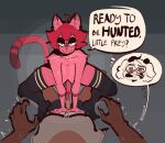 2026 5_fingers ahoge anthro bedroom_eyes big_breasts blush bodily_fluids bottomwear breasts breath brown_body brown_fur canid canine canis cherry_(cherstycherry) clothing crouching dialogue dipstick_ears dipstick_tail domestic_cat domestic_dog duo ear_markings emanata english_text erection eyewear felid feline felis fingers first_person_view flirting floppy_ears flustered fur genital_fluids genitals glasses grey_background gynomorph hair hanging_breasts horn intersex intersex/intersex intersex_pov legwear lying mammal markings mostly_nude multicolored_ears narrowed_eyes on_back open_mouth penis penis_poking_out pictographics pink_body pink_fur pink_hair precum saucymauler seductive sharp_teeth shirt short_hair shorts signature simple_background speech_bubble spikedmauler_(fursona) stockings sweat t-shirt tail tail_markings teeth text topwear touching_tips trans_(lore) trans_woman_(lore)