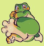 2026 4_toes ambiguous_anthro ambiguous_gender amphibian anthro big_butt big_eyes blush butt charlie_(serafphim) cheek_spots countershade_butt countershade_feet countershade_legs countershade_torso countershading digitigrade feet fidgeting foot_focus frog green_body green_skin hands_together hi_res horizontal_pupils lying membrane_(anatomy) membranous_tail multicolored_body multicolored_skin nude on_side overweight overweight_ambiguous overweight_anthro pupils serafphim shaded short_tail simple_shading solo tail thick_thighs toes two_tone_body two_tone_skin webbed_feet yellow_cheeks yellow_eyes yellow_feet yellow_hands