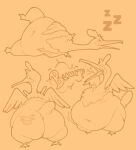 ambiguous_gender avian belly big_belly bird burping butt cramorant digestion duo generation_1_pokemon generation_8_pokemon hi_res navel nintendo pokemon pokemon_(species) raichu sequence simple_background sleeping sticker vore watagenodebi wings