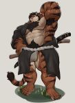 2026 abs absurd_res anthro aquaticrecon armpit_hair asian_clothing barazoku barefoot beard black_clothing black_hair black_kimono black_stripes body_hair chest_tuft claws clothing east_asian_clothing facial_hair facial_scar feet felid fundoshi fur grass hair hand_behind_head happy_trail hi_res japanese_clothing katana kimono male mammal melee_weapon multicolored_body multicolored_fur muscular muscular_anthro muscular_male nipples obijime orange_body orange_fur pantherine pecs plant scar snout snout_scar solo striped_body striped_fur stripes sword tail tan_body tan_fur tiger toe_claws tuft underwear weapon weapon_on_hip white_clothing white_fundoshi white_underwear yellow_eyes