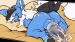 16:9 amulet_coin animated bandage black_clothing black_hat black_headwear black_pawpads blue_body blue_fur bodily_fluids breath butt caffeinatedzeph clothing cum cum_inside cum_on_penis eeveelution ejaculation feral flareon fur generation_1_pokemon genital_fluids genitals hat headgear headwear hi_res maiko_(flareon) male nintendo panting pawpads penetrable_sex_toy penis pokemon pokemon_(species) rear_view scarf sex_toy solo white_body white_fur widescreen
