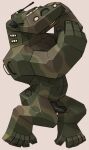 abstract_art absurd_res camo cubism erection feet foreskin genitals hi_res humanoid low_poly machine male muscular muscular_male penis polygonal_body ravuer simple_background small_penis solo tank_(vehicle) toes turret vehicle weapon