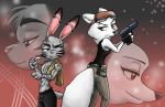  abs biceps canine clothed clothing cynthia_walker duo english_text female fox gun handgun jack_savage lagomorph male mammal muscular muscular_male peanut.k pistol rabbit ranged_weapon scar shirt sweat tank_top text topless towel weapon 