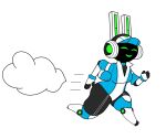 4_fingers alpha_channel baseball_cap black_body bottom_heavy breasts bull3t cleavage clothed clothing digital_drawing_(artwork) digital_media_(artwork) dust_cloud electronics female fingers green_eyes green_mouth happy hat headgear headphones headwear hi_res huge_thighs humanoid jumpsuit lagomorph leporid mammal open_mouth open_smile project_turboblast rabbit robot_anthro robotic_ears running simple_background sleeves smile solo squinted_eyes stripes tempo_(project_turboblast) thick_thighs transparent_background