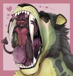  anthro anthro_pred anthro_prey big_fangs black_body black_fur blush bodily_fluids duo extreme_size_difference fangs felid front_view fur green_body green_fur grey_body grey_fur heart_symbol hi_res imperatorcaesar in_mouth looking_pleasured male male_anthro male_pred male_prey mammal mouth_play mouth_shot narrowed_eyes nude on_tongue open_mouth orange_eyes pink_background pink_tongue pupils red_body red_fur saliva saliva_on_belly saliva_on_chest saliva_on_leg saliva_on_tongue saliva_string simple_background sitting size_difference slim_anthro slim_male slit_pupils spade_tail sweat sweaty_face tail teeth tongue tongue_out yellow_body yellow_eyes yellow_fur 