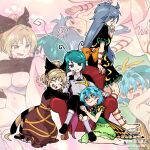 1boy 3girls antennae barefoot black_shirt black_skirt blonde_hair blue_hair butterfly_wings closed_eyes commentary_request commission couch eternity_larva genderswap genderswap_(ftm) green_hair grey_hair himemushi_momoyo insect_wings kurodani_yamame long_hair looking_at_viewer lying multiple_girls nude on_couch pixiv_commission sex shikido_(khf) shirt sitting skirt smile teeth touhou wings wriggle_nightbug 