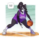 2025 5_fingers anthro ball basketball_(ball) basketball_jersey basketball_shorts basketball_uniform bear big_breasts black_body black_fur black_hair boosterpang breasts clothed clothing dialogue english_text female fingers footwear fur giant_panda hair hair_over_eye hi_res inner_ear_fluff jersey lollipop_in_mouth mammal multicolored_body multicolored_fur multicolored_hair ponytail purple_eyes shirt shoes signature simple_background sneakers socks solo speech_bubble sportswear text tied_hair topwear tuft two_tone_body two_tone_fur two_tone_hair uniform vivian_vivi white_body white_fur white_hair wide_stance