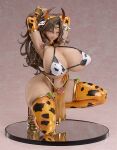  1girl animal_ears animal_print areola_slip armpits arms_behind_head arms_up bell bikini blue_eyes blush breasts brown_hair bunnystein_fantasy circlet cleavage closed_mouth collar covered_nipples cow_ears cow_girl cow_horns cow_print cow_print_bikini cowbell curvy dark-skinned_female dark_skin detached_sleeves elbow_gloves fake_animal_ears fake_horns figure_(medium) gloves gold_trim heart high_heels highleg horns huge_breasts jewelry licking_lips long_hair looking_at_viewer mirage_(bunnystein_fantasy) mole mole_on_breast mole_under_mouth navel neck_bell orange_thighhighs pelvic_curtain photo_(medium) print_bikini print_thighhighs revealing_clothes senri_gan skindentation smile solo squatting swimsuit thick_thighs thighhighs thighs tiptoes tongue tongue_out 