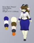 anthro bottomwear bovid bow_(feature) breasts brown_eyes brown_hair button_(fastener) caprine clothed clothed_anthro clothed_female clothing collared_shirt color_swatch dress_shirt eyewear female fur glasses goat hair hi_res hooves horn lipstick long_hair makeup mammal model_sheet mouth_closed red_lipstick rosey_zerda_black shirt skirt solo tan_body tan_fur text topwear wearing_glasses zibdan