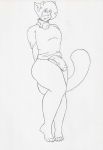  4_toes anthro bottomless claws clothed clothing curvy_figure curvy_hips domestic_cat fangs felid feline felis genitals girly hi_res krocialblack leo_(vg_cats) male mammal paws penis shirt solo thick_thighs toes topwear vg_cats webcomic 