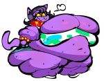  anthro belly big_belly big_breasts black_hair bodily_fluids boxmingle breasts catty_(undertale) clothed clothing domestic_cat felid feline felis female fur hair huge_breasts mammal morbidly_obese morbidly_obese_anthro morbidly_obese_female navel obese obese_anthro obese_female overweight overweight_anthro overweight_female purple_body purple_fur purple_tail simple_background solo sweat undertale video_games yellow_eyes 