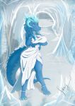  absurd_res anthro auroth_(bigboy980) blue_body blue_scales cave clothed clothing dragon fan_character female fraydragon hi_res ice_cave scales scalie solo standing 